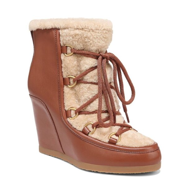 Veronica Beard 'Elfred' Lace-Up Leather & Shearling Booties, Hazelwood Multi - Picture 2 of 5